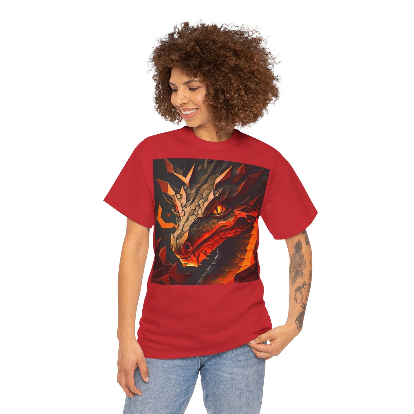 Women's Unisex Heavy Cotton Tee with a Fierce Dragon