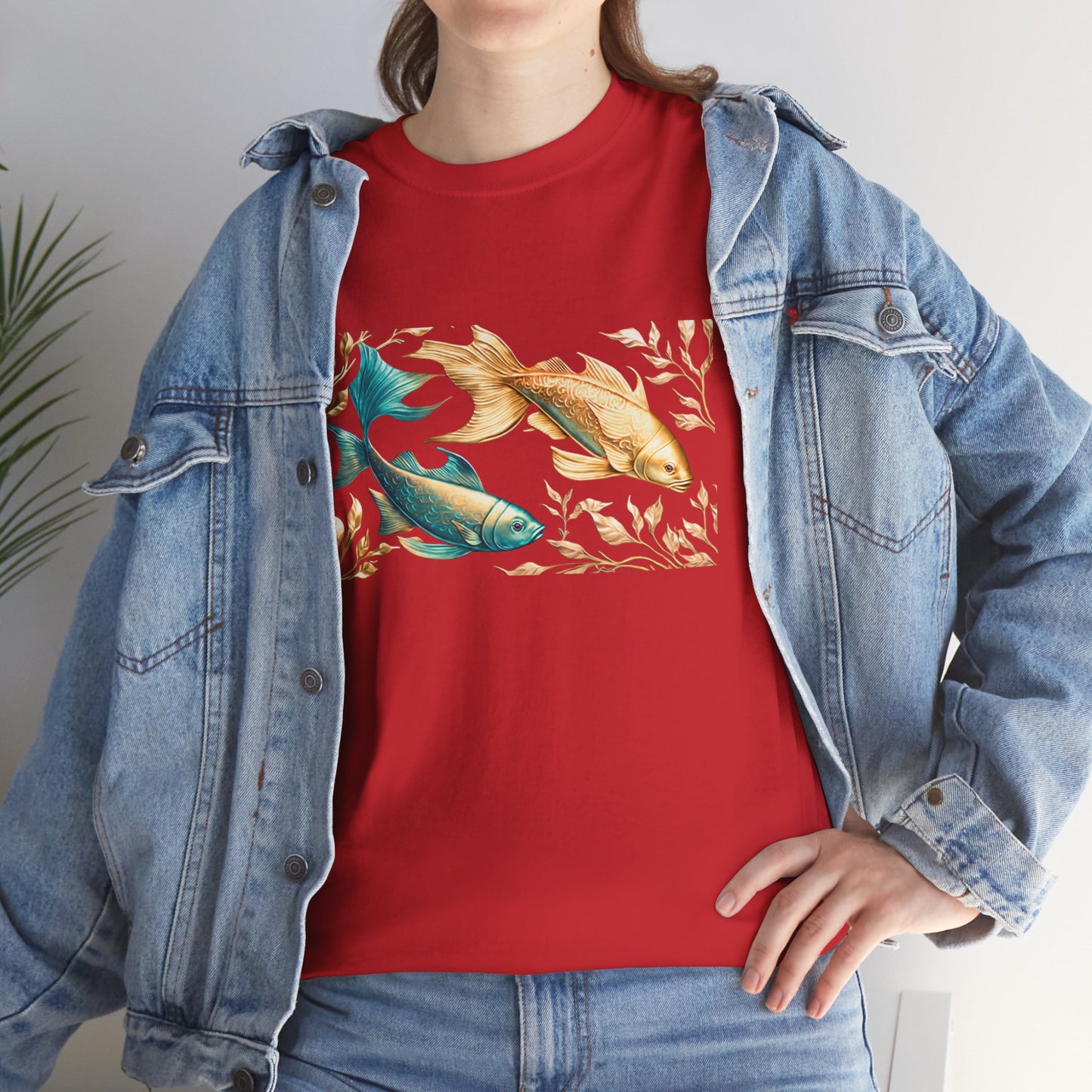 Women's unisex heavy cotton tee with a Gold and Blue Fish.