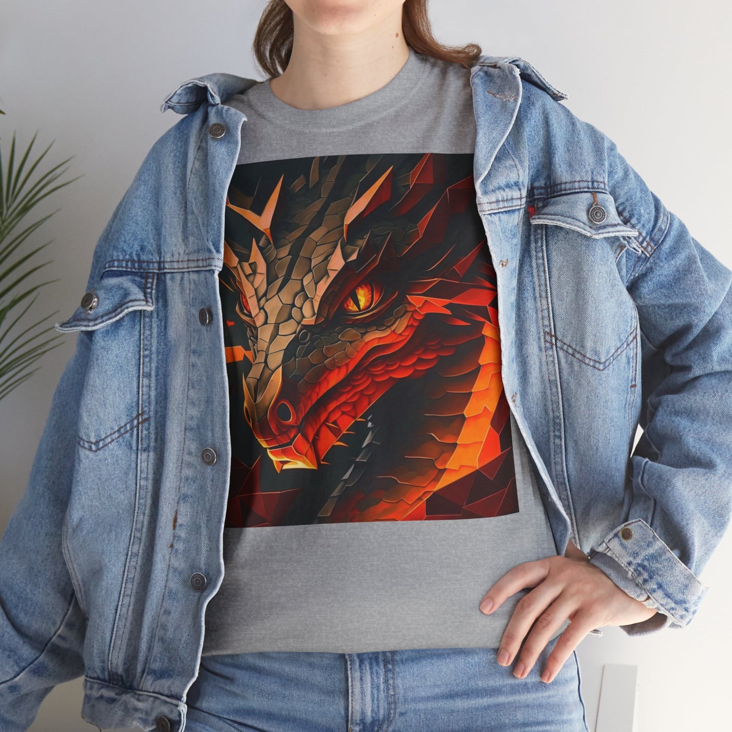 Women's Unisex Heavy Cotton Tee with a Fierce Dragon