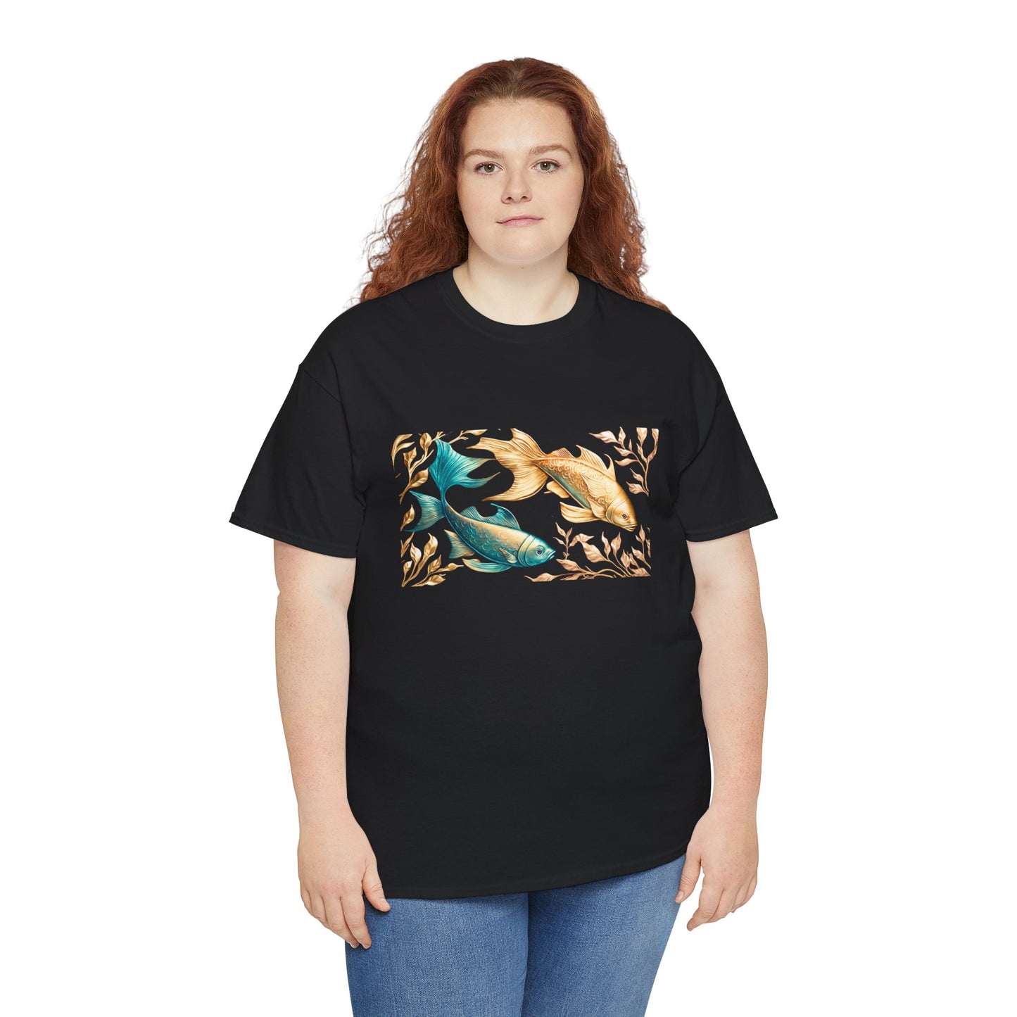 Women's unisex heavy cotton tee with a Gold and Blue Fish.