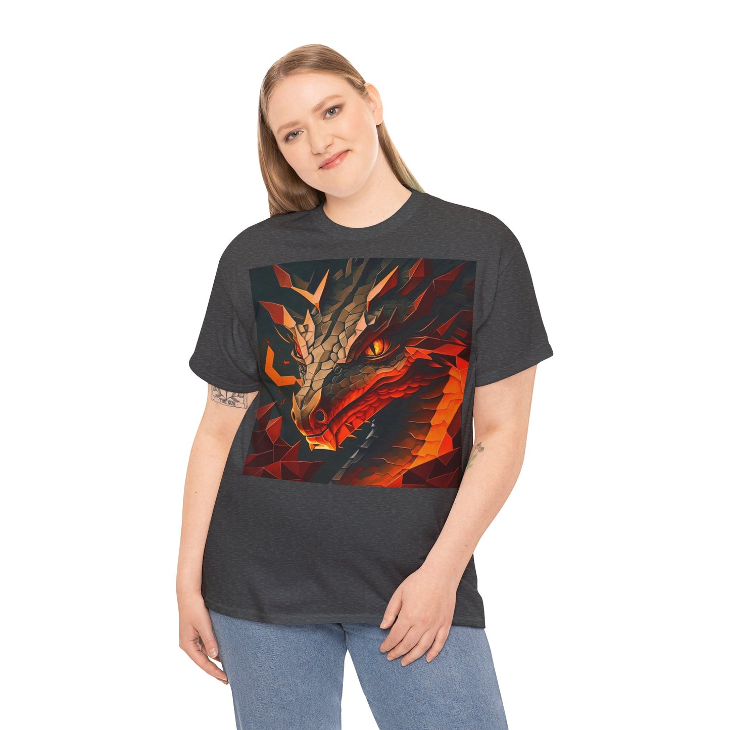 Women's Unisex Heavy Cotton Tee with a Fierce Dragon