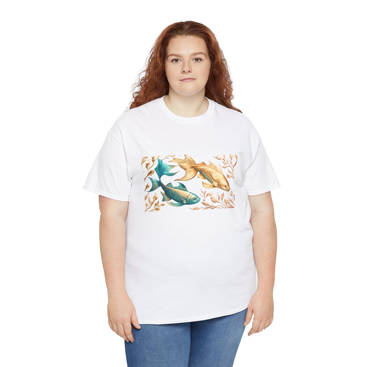 Women's unisex heavy cotton tee with a Gold and Blue Fish.