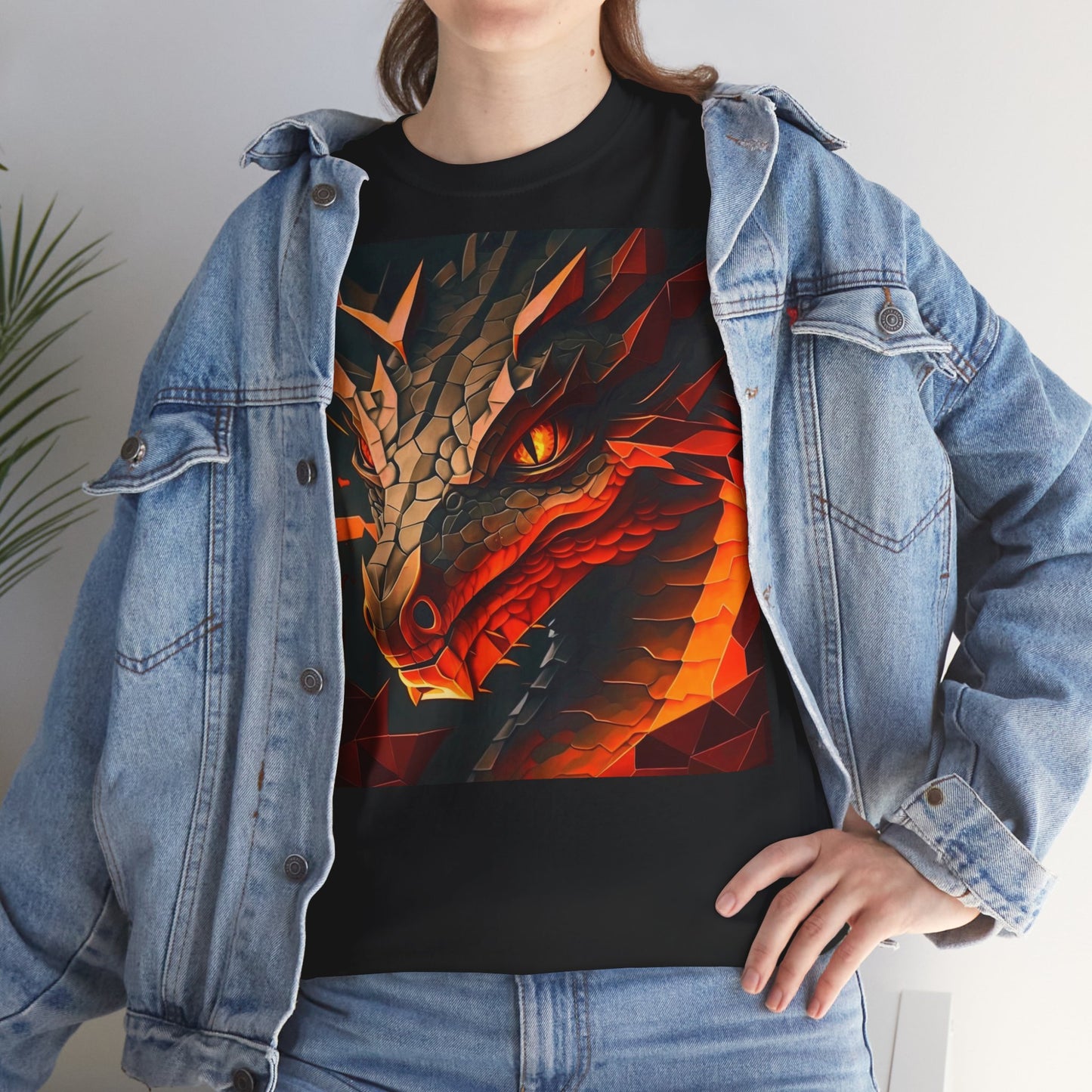 Women's Unisex Heavy Cotton Tee with a Fierce Dragon