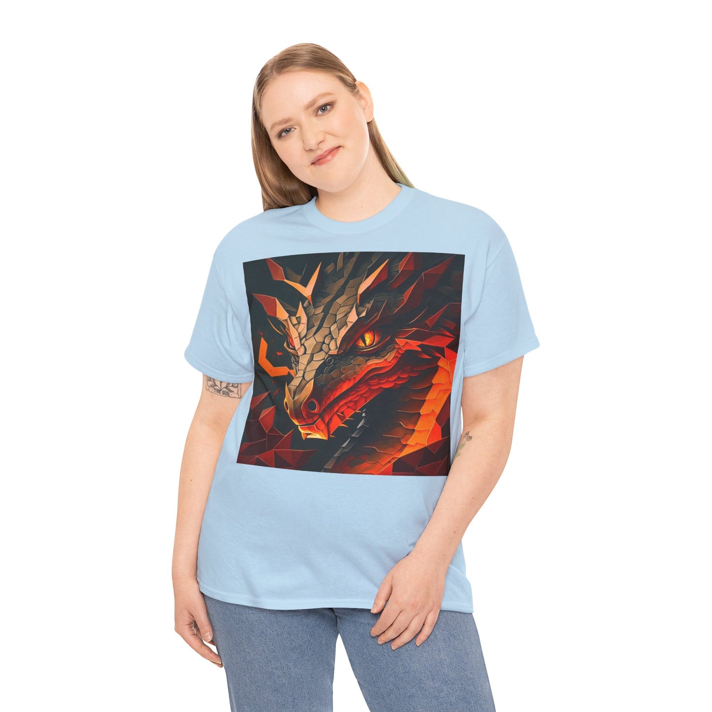 Women's Unisex Heavy Cotton Tee with a Fierce Dragon