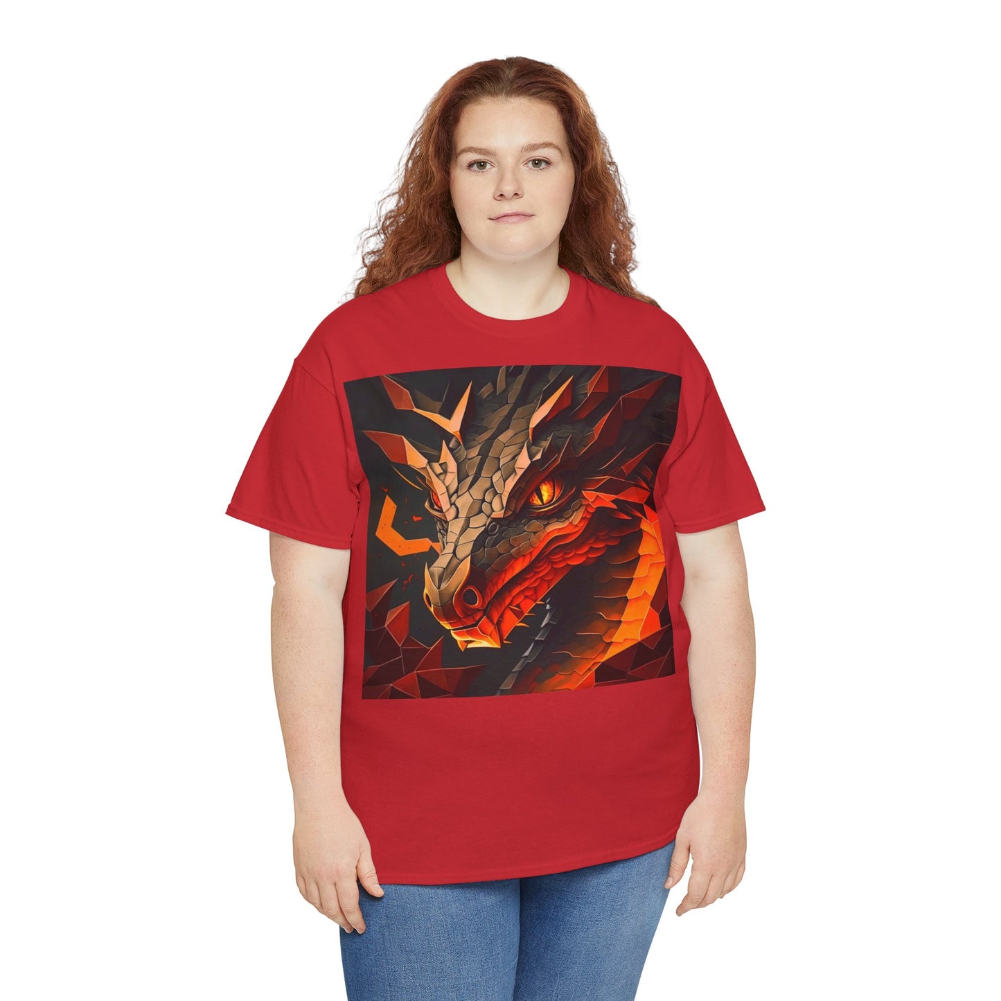 Women's Unisex Heavy Cotton Tee with a Fierce Dragon